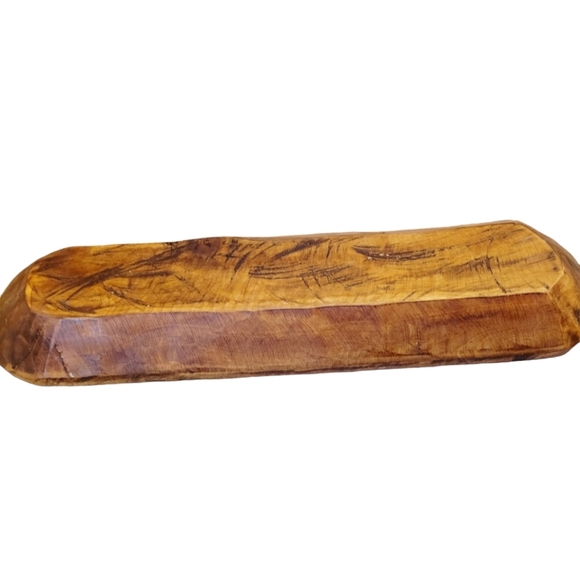 Hand Carved Wooden Dough Bowl Trencher Primtive Farmhouse Home Decor 18" x 15.5" - Picture 4 of 5